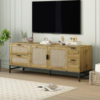 Williston Forge Elegant Rattan TV Stand For Tvs Up To 65", Boho Style Media Console With Adjustable Shelves, Sleek TV Co