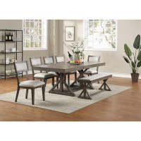 Gracie Oaks Contemporary Dining Room Furniture Dining Table With Leaf, 8Pc Dining Set 6X Side Chairs And Bench