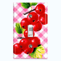WorldAcc Metal Light Switch Plate Outlet Cover (Cranberry Leaf Pink Picnic  - Single Toggle)