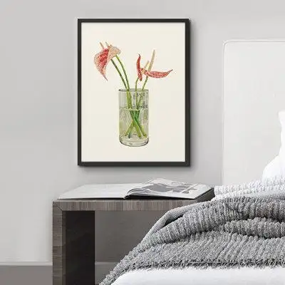 SIGNLEADER SIGNLEADER Framed Wall Art Print Red Anthurium Flowers In Vase Nature Plants Illustrations Modern Art Modern