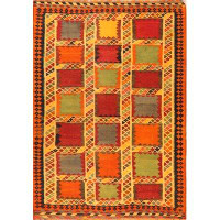 Union Rustic Aakiyah Geometric Handmade Kilim Wool Orange/Yellow Area Rug