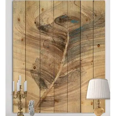 East Urban Home Feather Natural Elements - Traditional Print on Natural Pine Wood