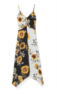 Women's Sunflower Print MIDI Dress by White House Black Market SZ 12
