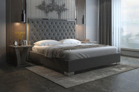 Spring Sale!!  Contemporary, Diamond Pattern Grey/Silver upholstered bed