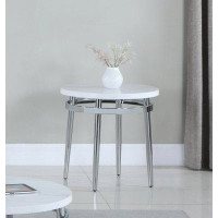 Wrought Studio Round Faux Marble End Table With Metal Legs In White And Chrome