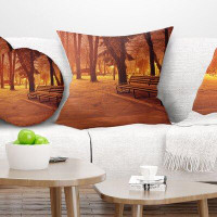 East Urban Home Printed Snow Covered Benches in Evening Pillow