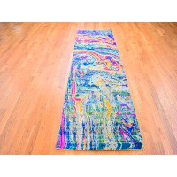 Isabelline 3'X10' Colourful Sari Silk With Textured Wool The Lava Design Wide Runner Hand Knotted Oriental Rug 878AED27D