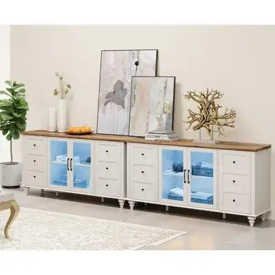 Fitueyes 2 In 1 TV Stand With Glass Door For Up To 110" Tvs, Farmhouse Entertainment Centre With Storage Cabinet And Adj