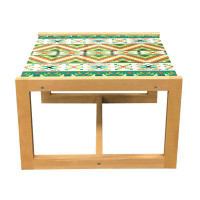 East Urban Home East Urban Home Colourful Coffee Table, Colourful Local Motif Pattern Print, Acrylic Glass Centre Table