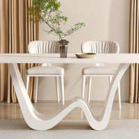 Orren Ellis 78.74" White Sintered Stone + Steel Oval White Dining Table