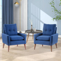 Latitude Run® Modern Upholstered Blue Accent Chair with Pillow