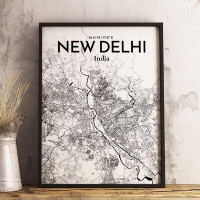 Made in Canada - Wrought Studio 'New Delhi City Map' Graphic Art Print Poster in Grey