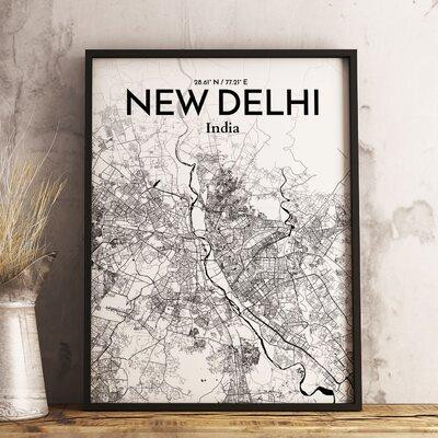 Made in Canada - Wrought Studio 'New Delhi City Map' Graphic Art Print Poster in Grey in Arts & Collectibles