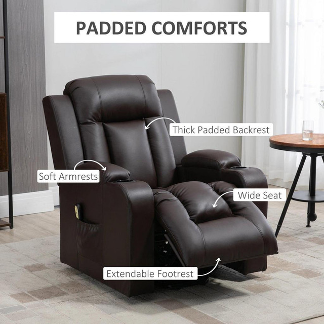 ELECTRIC POWER LIFT CHAIR, PU LEATHER RECLINER SOFA WITH FOOTREST, REMOTE CONTROL AND CUP HOLDERS, BROWN in Chairs & Recliners - Image 3