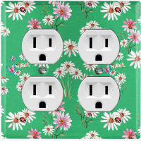 WorldAcc Metal Light Switch Plate Outlet Cover (White Dandelions Lady Bug Butterfly Green - Single Toggle)