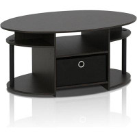 Ebern Designs Ebern Designs Jaya Simple Design Oval Coffee Table With Bin For Living Room, Walnut