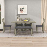 Gracie Oaks Nashai 6-Piece Dining Set with Table, 4 Upholstered Chairs and Bench