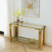 Everly Quinn Modern Glass Console Table, 55" Gold Sofa Table