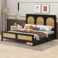 Bay Isle Home™ Queen Size Wood Storage Platform Bed With 2 Drawers And Rattan Headboard
