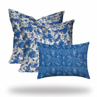 HomeRoots Set Of Three 20" X 20" Blue And White Enveloped Coastal Throw Indoor Outdoor Pillow