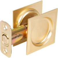 Stone Harbor Hardware Contemporary Square Pocket Door Lock, Passage (Hall/Closet) Latch, 2-3/8" Backset, RCL, Satin Bras