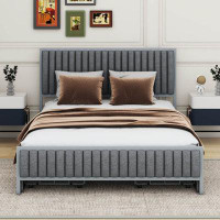 Mercer41 Timar Queen Size Metal Frame Linen Upholstered Bed with 4 Drawers
