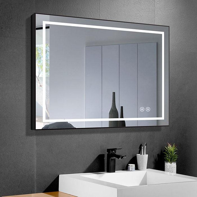 LED Bathroom Mirror (60, 48 or 36x28) w Touch Button, Anti Fog, Dimmable & Magnifier w Horizontal Mount in Floors & Walls - Image 3