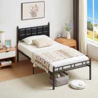 17 Stories Twin Full Queen Size Bed Frame With PU Upholstered Headboard Metal Slats Support Platform