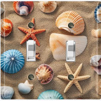 WorldAcc Metal Light Switch Plate Outlet Cover (Ocean Sea Shell Star Fish Beach - Double Toggle)