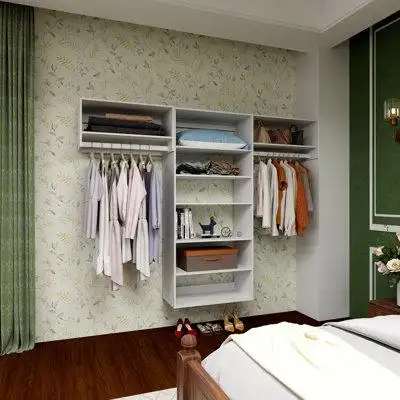 Latitude Run® White Wood Closet Organzier System,Modular Closet System For Walk In Clsoet