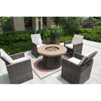 Lark Manor Areefa Round 4 - Person 42" Long Fire Pit Table Dining Set with Cushions