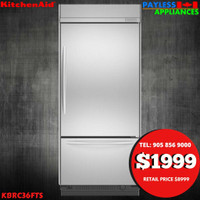 Kitchen Aid KBRC36FTS 36 Bottom Mount Built In Fridge 20.5 cu. ft. Right Hand Door Swing Stainless Steel Color