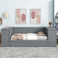 Wildon Home® Twin Size Daybed with Storage Arms, Trundle and Charging Station