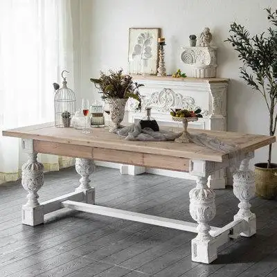 Dainty Table 78.74" White Rectangular Solid Wood Dining Table