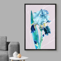 IDEA4WALL IDEA4WALL Framed Canvas Print Wall Art Blue Watercolor Peony With Green Stem Floral Plants Illustrations Moder