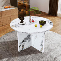 Wrought Studio Round Dining Table For 4-6, 47 Inch Modern Kitchen Faux Marble Table Small Dinner Table MDF Kitchen Dinni