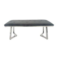 Everly Quinn Dining Bench With Upholstered Tufted Seat And Metal Base