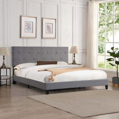 wtressa King Size Upholstered Platform Bed Frame in Beds & Mattresses