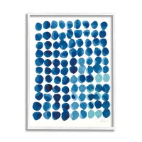 Stupell Industries Blue Polka Dot Pattern Circle Shape Grid Watercolor Oversized White Framed Giclee Texturized Art By S