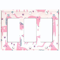WorldAcc Metal Light Switch Plate Outlet Cover (Zoo Animals Pink Paws White    - Single Toggle)