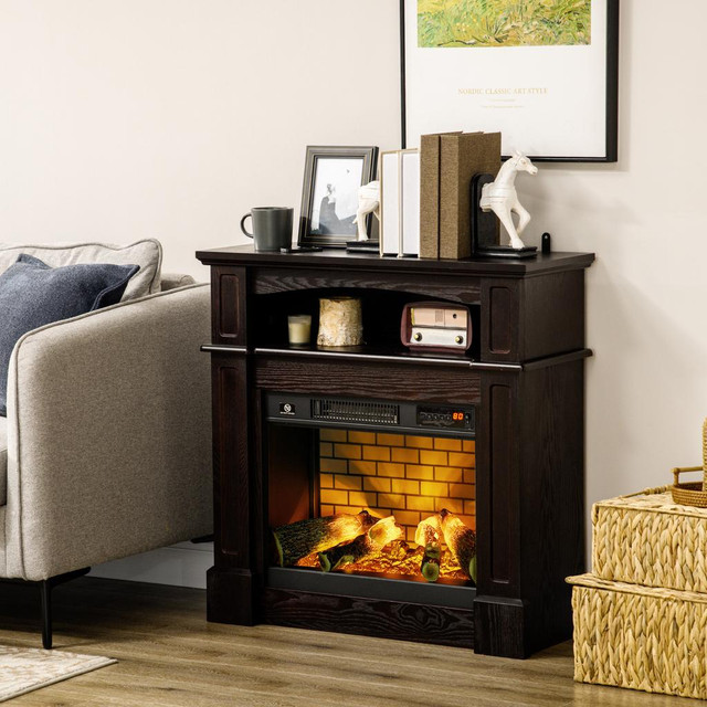 Electric Fireplace 31.75"x12.75"x31.75" Brown in Fireplace & Firewood