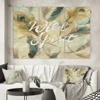 East Urban Home Wild Spirit Blue and Cream Cottage Feathers - 3 Piece Wrapped Canvas Painting Print Set