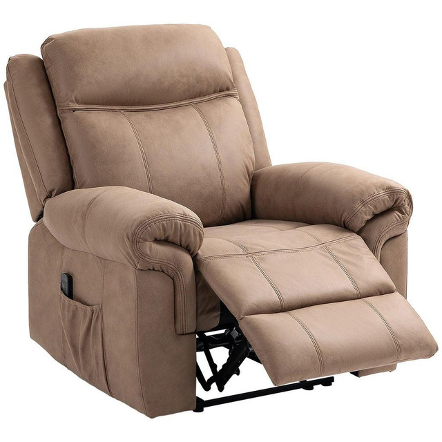 MANUAL RECLINER CHAIR WITH VIBRATION MASSAGE, SIDE POCKETS, MICROFIBRE RECLINING CHAIR FOR LIVING ROOM, BROWN in Chairs & Recliners
