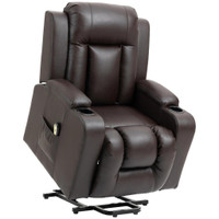 ELECTRIC POWER LIFT CHAIR, PU LEATHER RECLINER SOFA WITH FOOTREST, REMOTE CONTROL AND CUP HOLDERS, BROWN