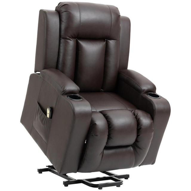ELECTRIC POWER LIFT CHAIR, PU LEATHER RECLINER SOFA WITH FOOTREST, REMOTE CONTROL AND CUP HOLDERS, BROWN in Chairs & Recliners