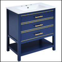 Mercer41 Modern 30inch Navy Blue/White Bathroom Vanity Cabinet Combo with Open Storge