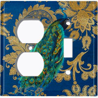 WorldAcc Metal Light Switch Plate Outlet Cover (Peacock Blue Silk - (L) Single Duplex / (R) Single Toggle)