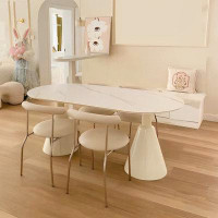 Orren Ellis Nordic light luxury modern simple rock plate home dining table and chair combination_5