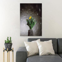 Red Barrel Studio Yellow Tulips In Green Ceramic Vase - 1 Piece Rectangle Graphic Art Print On Wrapped Canvas