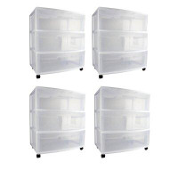 Sterilite Sterilite 29308002 Home 3 Drawer Wide Storage Cart Container W/ Casters (4 Pack)